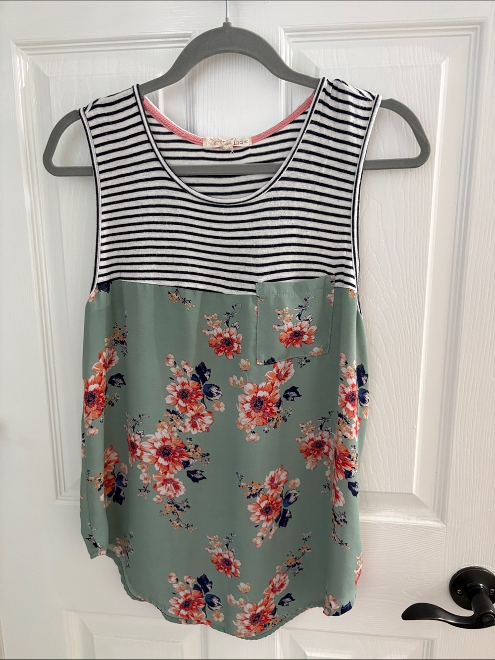 Rewind Striped Yoke Floral Tank - Sage Green, Navy, Coral